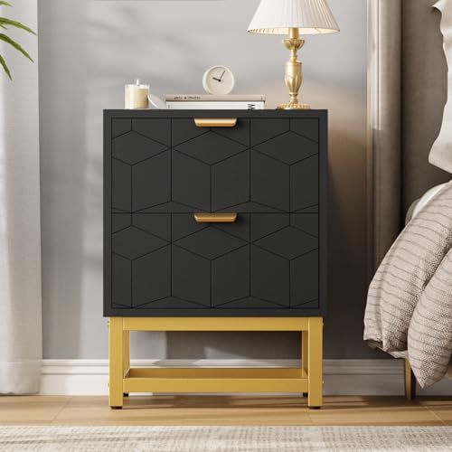 GAOMON Black 2 Drawer Dresser, Small Dresser&Chest of Drawers, Modern Nightstand for Bedroom, End Table with Drawer for Living Room, Hallway, Entryway