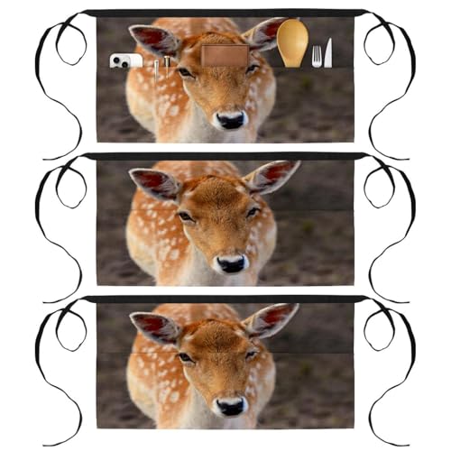 Lot de 3 tabliers courts à motif cerf multicolore 60x30.5cm