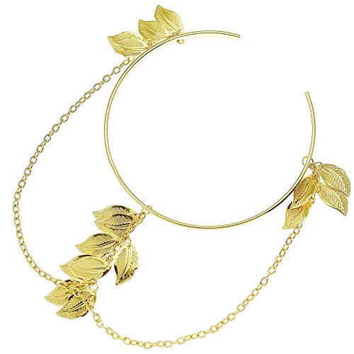Rechicgu Gold 2 Pieces Leaf Feather Chain Tassels Bracelet Arm Cuff Band Open Upper Armband Armlet Adjustable Set Jewelry #TOP6