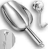 6oz Stainless Steel Ice Scoop for Freezer with Magnetic Hook, Dishwasher Safe Ice Scooper for Ice Machine–Metal Scoop for Ice Maker, Ice Bucket, for Kitchen Bar Party Accessories (6OZ Silver)