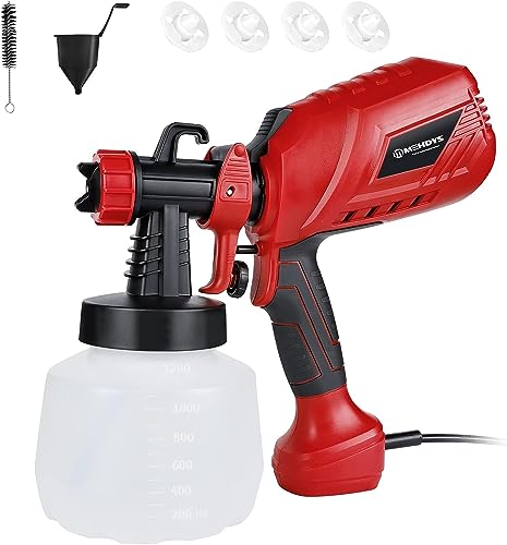 MEHDYS HVLP Paint Sprayer, Electric Powerful Paint Spray Gun for Outdoor Home House Painting Furniture Fence Walls Cabinets Deck Car Bicycle Chair Garden Crafting with 4 Nozzles