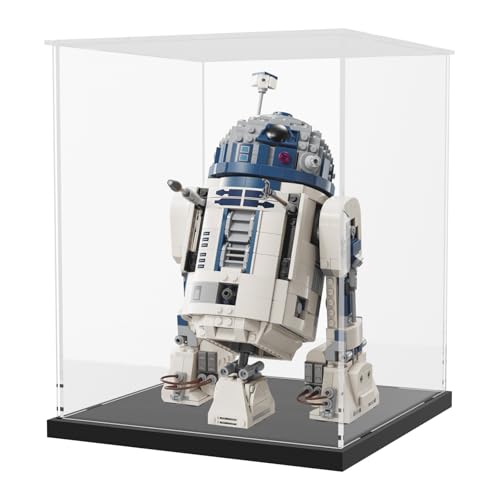 Image of Choowin Acrylic Display Case for Lego Star Wars Helmet Mandalorian Helmet for Lego R2D2, Thickened Clear Acrylic Display Cases for Collectibles, Assemble Dustproof Display Box with Door, Black