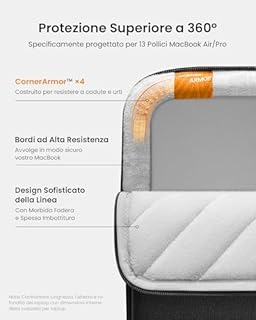 tomtoc 360° Custodia per Nuovo 13 Pollici MacBook Air M5/A3449 (2026), M4/A3240 (2025), M3/M2/M1, Compatibile con 13 Pollici MacBook Neo A18 Pro, Idrorepellente Antiurto Protezione Tutto Tondo Borsa