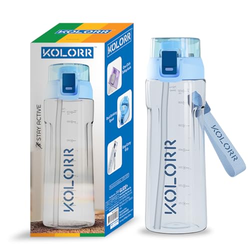Image of KOLORR Glide+ 750 ml Unbreakable Water Bottle Time Mark Sipper With Straw-Light blue & Blue|Ideal for School, Gym, Office, Travel|Leak Proof,Easy Carry Grip, One-Click Lock