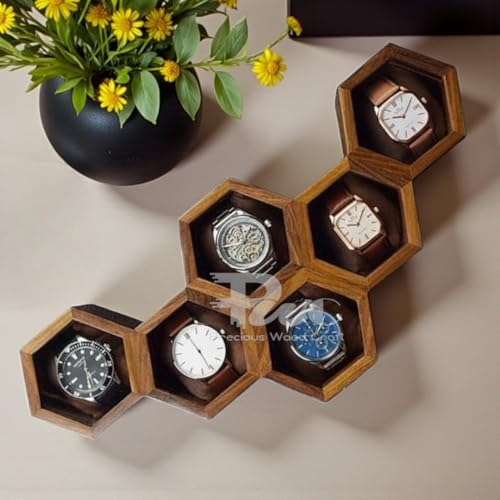 Image of Wooden Watch Box With 6 Compartments, Dustproof & Handmade Organizer, Golden Brown Finish, Storage & Display Case, Premium Gift For Men & Women, Durable Watch Case