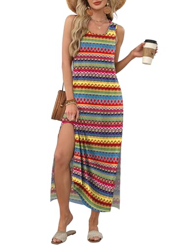 Image of WIHOLL Maxi Dress Summer Dresses 2026 Beach Vacation Clothes Sleeveless Sundresses with Pockets Boho S-3XL