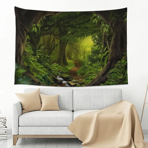 Tapiz de bosque verde con arroyo para transformar la decoración de tu salón o dormitorio 3