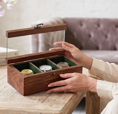 Image of Royal Craft Expertise Mens watch box, Watch display case, Indian Rosewood watch box case organizer for men, Velvet lining glass lid, Solid Gift for Him, Made for Special Occasions