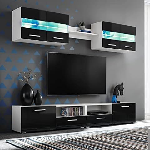 Hommdiy TV-Wohnwand-Set 5-TLG. LED-Leuchten Hochglanz-Schwarz Cover