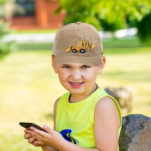 Bagger Baseball Cap Auto Sonnenhut für Kinder 2-8 Jahre - Cartoon Baseballmütze für Jungen und Mädchen mit Sonnenschutz, Khaki