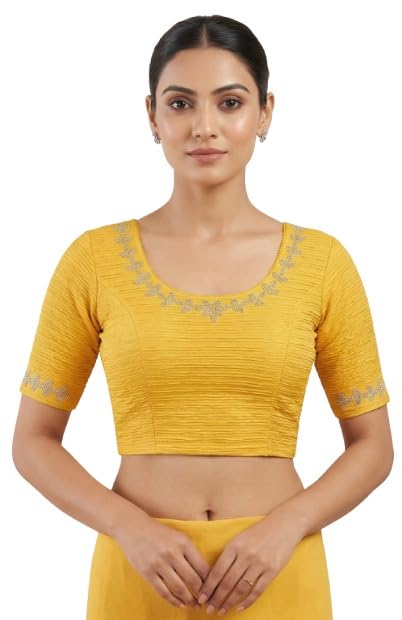 APPERA Women’s Readymade Stretchable Blouse | Embroidered Round Neck Saree Blouse for Women & Girls | Half Sleeve Designer Blouse Ethnic-image-36