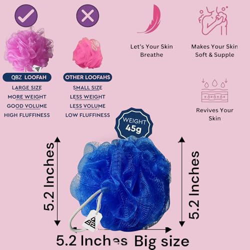 Image of QBZ Large Bath Loofah Sponge Scrubber Exfoliator for High Lather Cleansing (BLUE &WHITE, 1 Count (Pack of 2))