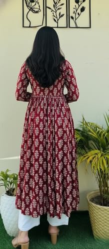 Image of Women's Cotton Nayra Cut Kurti for Women | Full Sleeves Printed Long Kurta | Stylish Flared Ethnic Wear Kurti, Casual & Festive Occasion