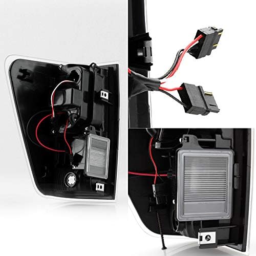 AKKON - For 14-15 Nissan Titan Smoked Lens Dual Ring Projector Headlights + C-Shape LED Light Tube Tail lights Set