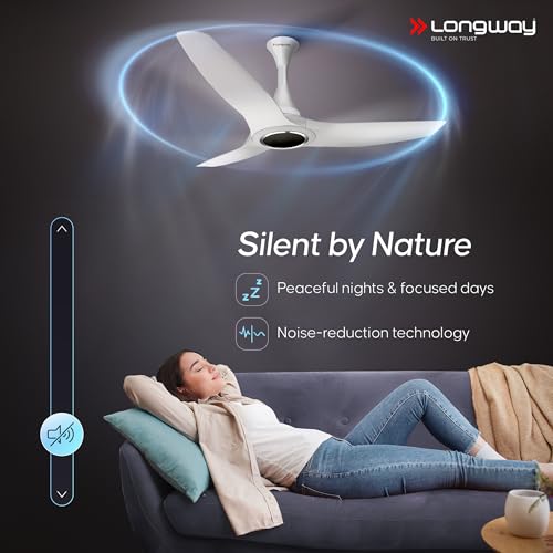 Image of LONGWAY Glideon 1200mm BLDC Ceiling Fan with Remote Control | Premium Look with Ultra Silent Performance | ABS Blade & Body | BEE 5 Star Rated | Anti-Dust Ceiling Fan | 5 Years Warranty (White)