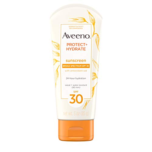 Aveeno Protect + Hydrate Face-Moisturizing Sunscreen Lotion with Broad Spectrum SPF 30 & Antioxidant Oat, Oil-Free, Lightweight, Sweat- & Water-Resistant Sun Protection, Travel-Size, 3 oz