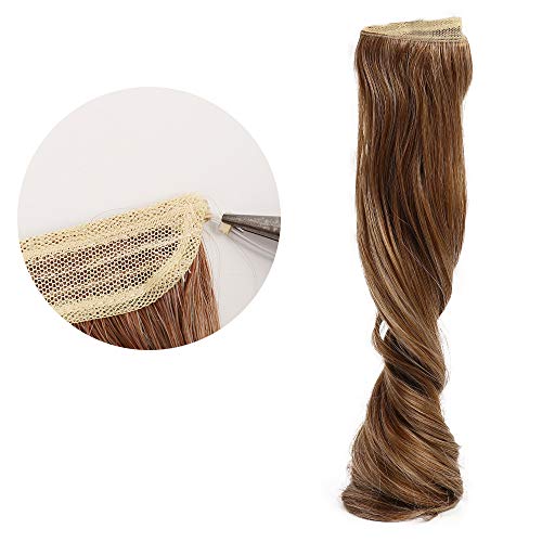 Secret Hair Extensions Halo Hairpieces Woman Invisible Wire Synthetic Curly Wavy Secret Hair Extension Pieces 20inch ( Bleach Blonde Mixed Auburn Brown ) - Thumbnail 7