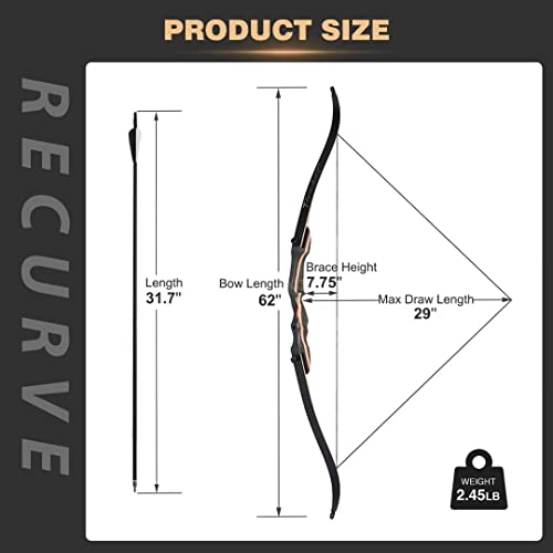 TOPARCHERY 62" Recurve Bow,Bow and Arrow Adult Archery Bow Set for Adults or Beginner Practice Competition Longbow Kit(50 LBS) - Thumbnail 4