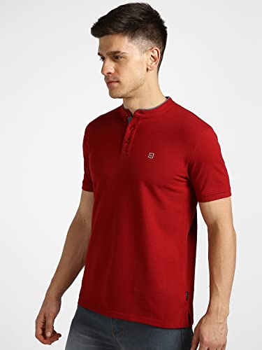 Image of Urbano Fashion Men's Solid Slim Fit Half Sleeve Cotton Polo T-Shirt with Mandarin Collar