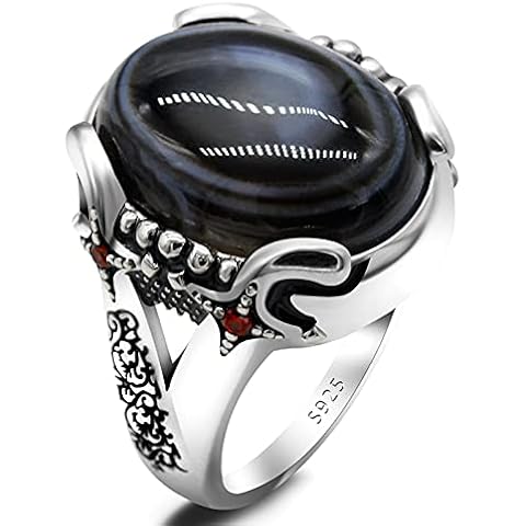 Anillo de Plata Maciza 925 con Ágata Natural de Ojo Malvado Cover