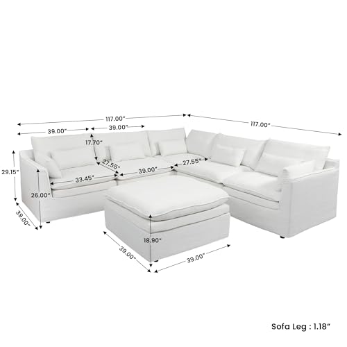 Image of WJShome Modular Sectional Couch, Deep Seat V-Shaped Cloud Couch with Water-Resistant & Stain-Resistant Fabric, Removable Washable Covers, Sleeper Sofa with Ottoman for Living Room, Apartment, White