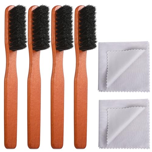 Lusofie Silver Polish Set 4pcs Horsehair Brush with 2pcs Silver Polishing Cloth Jewelry Cleaning Kit for Silverware, Plates and Jewelry Polishing, Detail Cleaning Tool