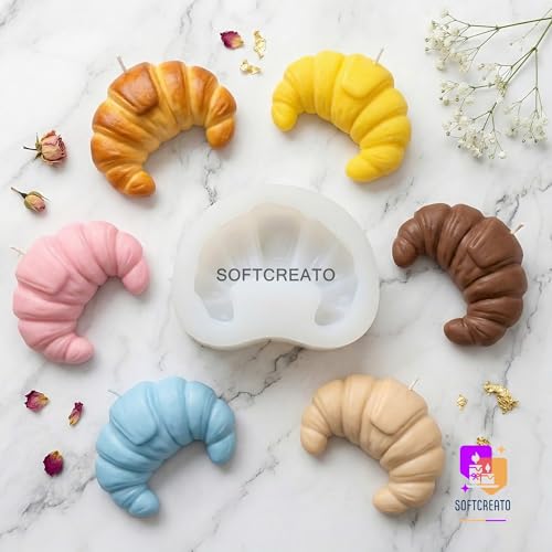 Image of Croissant Candle Mould Silicone | 3D Dessert Bakery Bread Shape Candle Making Silicone Mould | Cake Cupcake Wax Soap Resin Art Candle Molds for DIY Home Decoration (Croissant B)