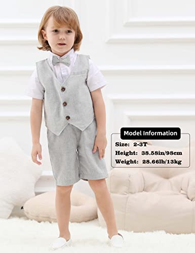 A&J DESIGN 4pcs Baby & Toddler Suit, 12 Months - 6 Years, Shirt & Shorts & Vest & Bow Tie2
