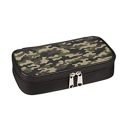 Image of Green Camo Large Capacity Pencil Case, Navy Camouflage Pencil Pouch Pen Bag with Double Zipper, Statiry Pencil Box Pouch Holder Organizer for Office College School Students