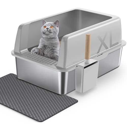Gimars XL Katzenklo aus Metall, große Katzentoilette Edelstahl 37L mit Schaufel & Matte, Robuste Metall Katzenklo, Edelstahl Katzenklo für große & mittelgroße Katzen Gimars XL Katzenklo aus Metall, große Katzentoilette Edelstahl 37L mit Schaufel & Matte, Robuste Metall Katzenklo, Edelstahl Katzenklo für große & mittelgroße Katzen