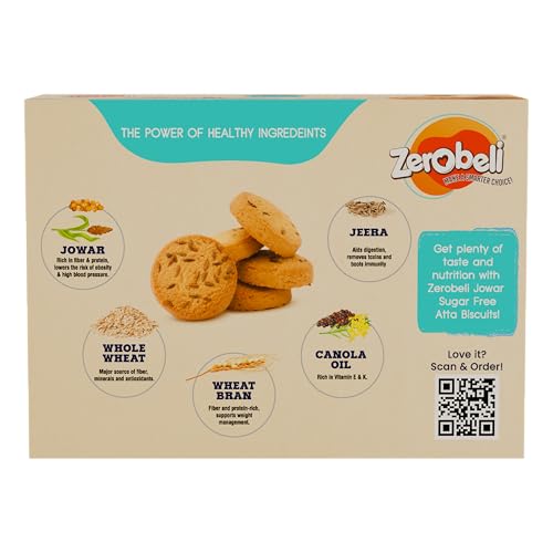 Image of Zerobeli Jowar Sugar Free Biscuit Combo | Jowar Atta 325g & Jeera 375g | 100% Wholegrain, No Palm Oil | Guilt-Free Healthy Snack | Diabetic Friendly | Crunchy | No Refined Sugar | Wholesome Taste