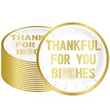 Thankful for You Plates, Gold Foil 9 Inch Friendsgiving Plates, Girly Friendsgiving Decorations, Thanksgiving Decorations for Girl Women, Fall Autumn Harvest Celebration BBQ Home Party Supplies, 25Pcs