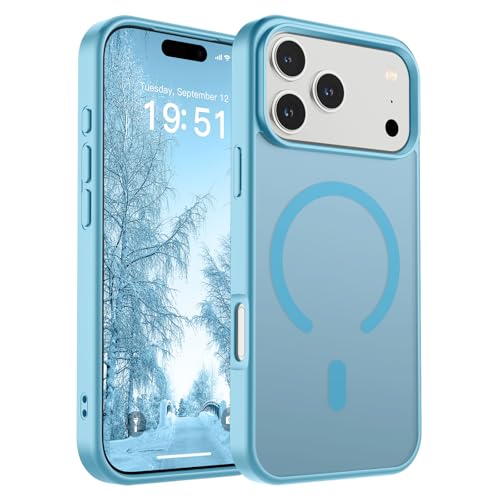 Image of SUPFINE Magnetic for iPhone 17 Pro Max Case (Compatible with MagSafe)(Military Grade Drop Protection) Translucent Matte Shockproof with Anti-Fingerprint Phone Cover 2025,Light Blue