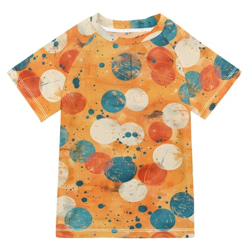ALAZA Boys Rash Guard Swimming Shirt for Boys Short Sleeve Polka Dot Grunge Orange UPF 50+ 5-6T