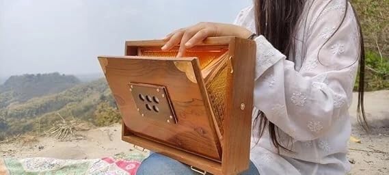 Scatola Shruti in puro legno di teak, 30,5 cm, strumento musicale con borsa, chiavi in legno, scatola Shruti 432Hz sintonizzata