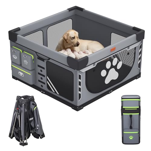 Loobani Foldable Dog Playpen Indoor: 1 Min Setup No Tools, Heavy Duty 690D Oxford Fabric & Reinforced Steel/Iron Frame, Portable Puppy Playpen with Rugged Carry Bag for Home &Travel-43.3"x43.3"x26.77"