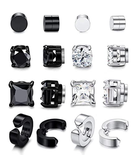 Pendientes imanes de regalo unisex aretes magnéticos negros y plata con circonitas