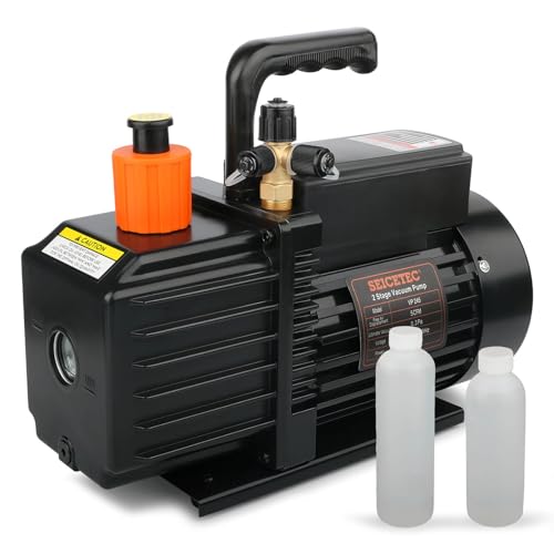 SEICETEC 5 CFM 1/2 HP 2 Stage HVAC Vacuum Pump Sparkless for A1 & A2L Refrigerants (R32 R1234yf R134a R22 R410A) 0.3 Pa Ultimate Vacuum HVAC & Automotive AC Systems