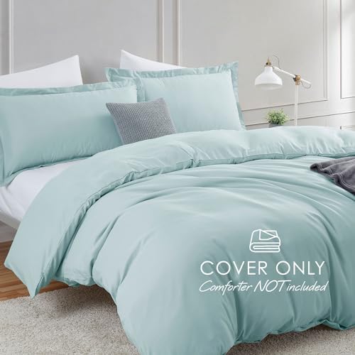 Image of Hearth & Harbor Light Blue Duvet Cover Full Size, 3 Piece Bedding Set | Soft Double Brushed Bedding Set, Button Closure, 1 Duvet Cover 80x90 Inches, 2 Pillow Shams