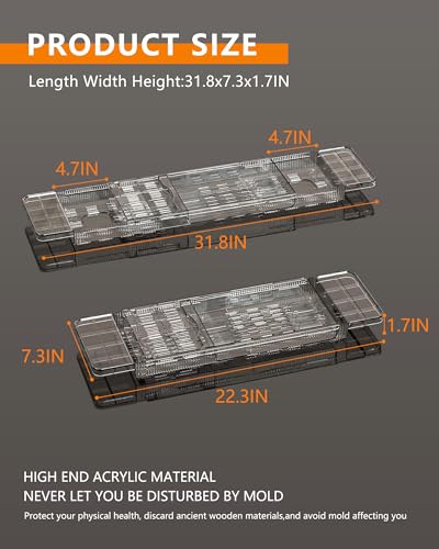 Badkuipdienblad van acryl, verstelbaar voor badkuip, opbergrek, badkuiprek voor boek, iPad, telefoon, beker, kaars, accessoires, badkuip, transparant - Afbeelding 3