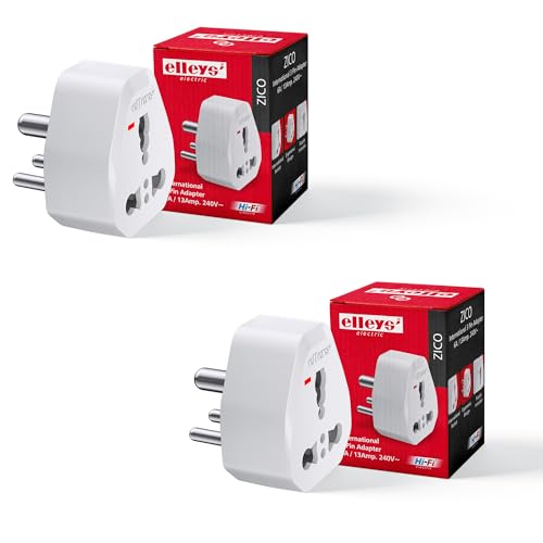 Image of Elleys Zico 3 pin Socket US Converter for India (USA, UK, China) Australia to India Plug Converter - Type D Plug Adapter 6A / 13amp - 240V 2pin 3pin Socket Travel Adapter for Home, Office - 2 Pcs