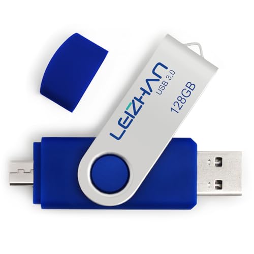 leizhan 128gb USB 3.0 Flash Drive for Samsung Galaxy S4 S5 S6 S7 HTC Nokia Moto Huawei, Micro-USB 3.0 Pen Drive, Blue