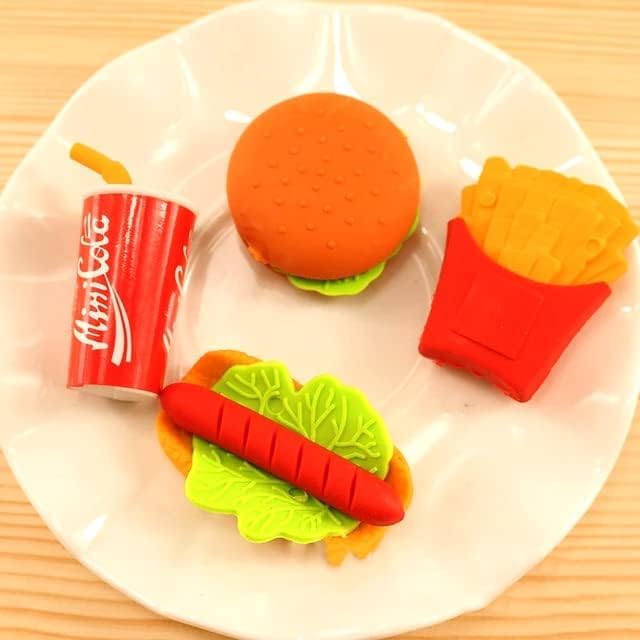 Image of AK Store (Pack of 4) 3D Cute Cartoon Shape Rubber Pencil Erasers, School Stationery for Kids, Boys Girls, Birthday Return Gifts (Fast Food)