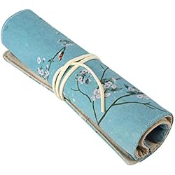 Telas Cortinas Livianas Cyrank Estuche de Lino Enrollable para lápices, Estuche de Almacenamiento de lápices Plegable, Retro de Gran Capacidad Estuche Organizador Lapices Enrollable, Cortina de lápiz portátil(Flor)