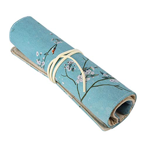 Cyrank Estuche Enrollable para lápices, Estuche para lápices con Forro de Lino, Correa de Terciopelo de Piel de venado para coleccionar lápices, Estilo Antiguo Chino(Flor) Cover