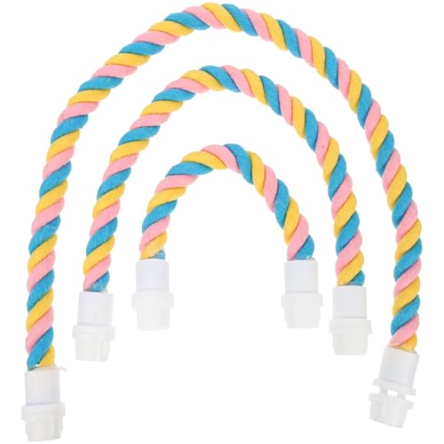 Image of POPETPOP Parrot Climb Toys Cotton Rope Perch Set of 3 Bendable Rope Perches for Birdcage Hanging Play for Parrots and Cockatiels Interactive Bird Stand for Climbing and Chewing