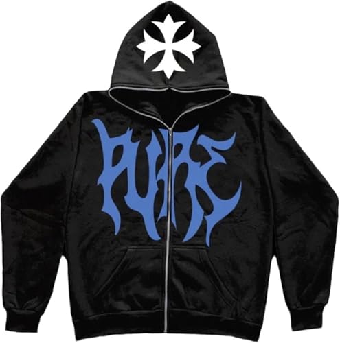 Hombres Mujeres Moda Impreso Patrón Sudadera con Capucha Y2K Cremallera Sudadera Suelta Oversized Hoodie E-Girl 90s Streetwear Vintage Harajuku Hip Hop Chaqueta (Negro,XL) Hombres Mujeres Moda Impreso Patrón Sudadera con Capucha Y2K Cremallera Sudadera Suelta Oversized Hoodie E-Girl 90s Streetwear Vintage Harajuku Hip Hop Chaqueta (Negro,XL)