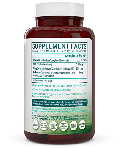 Extra Strength DIM 250mg (Diindolylmethane) - Plus Dong Quai, Vitamin E & BioPerine - DIM Supplement for Menopause Relief, PCOS Treatment & Hormonal Acne - Hormone Balance Support for Women and Men