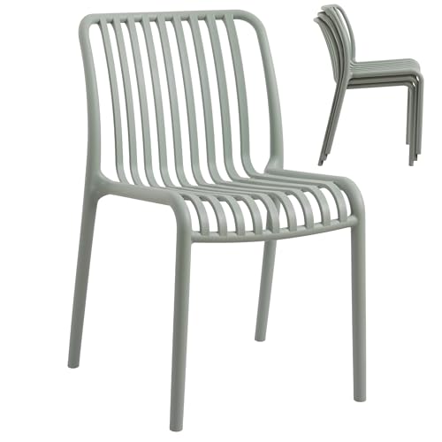 WOOW DEPOT Modern Patio Dining Chairs Set of 4, Weather Resistant Stackable Plastic Outdoor Chairs for Balcony Bistro Backyard Garden Poolside Kitchen, No Assembly, Green