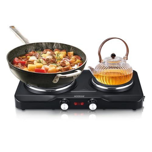 1800W Electric Hot Plate for Cooking, Double Burner with 7.2″&6.1″ Aluminum Heating Plate, Portable Cooking Stove, Adjustable Temperature Controls, Easy to Clean, Compatible for All Cookwares